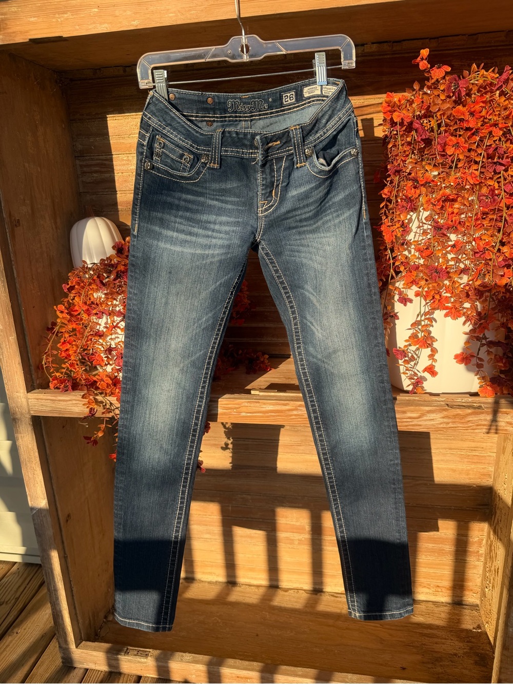 Miss Me Dark Blue Skinny Jeans with Whisker Fade